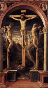 Crocifissione, tempera su tavola, 68×38 cm., 1456, Accademia Carrara di Bergamo.